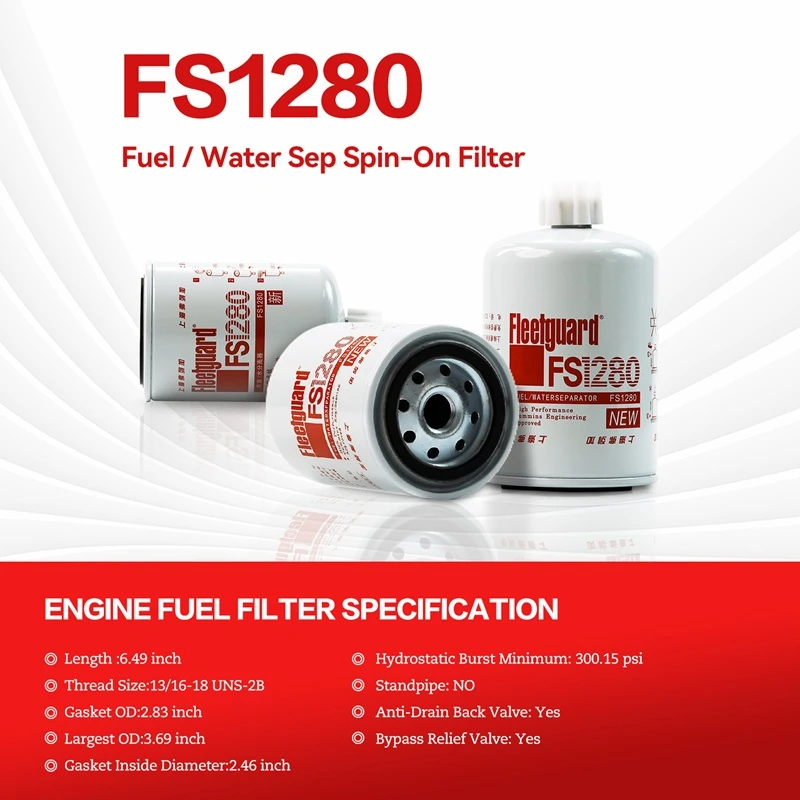 فاصل الماء عن الوقود FS1280 من فليت جارد متوافق مع محرك كمنز 6B5.9